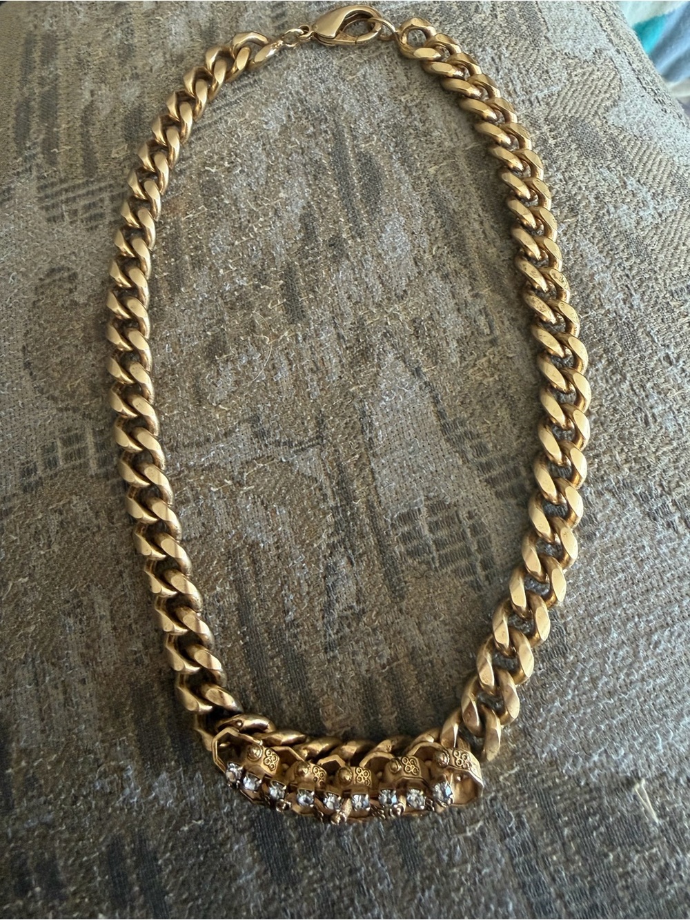 GOLD PLATED CUBAN Chain Necklace with Crystal ANTIQUE center. Brand new custom !